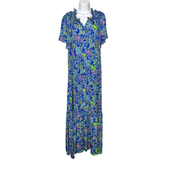 Gilner Farrar Sydney Maxi Dress Blue Green Floral Print Boho Chic Size Large - Picture 3 of 10